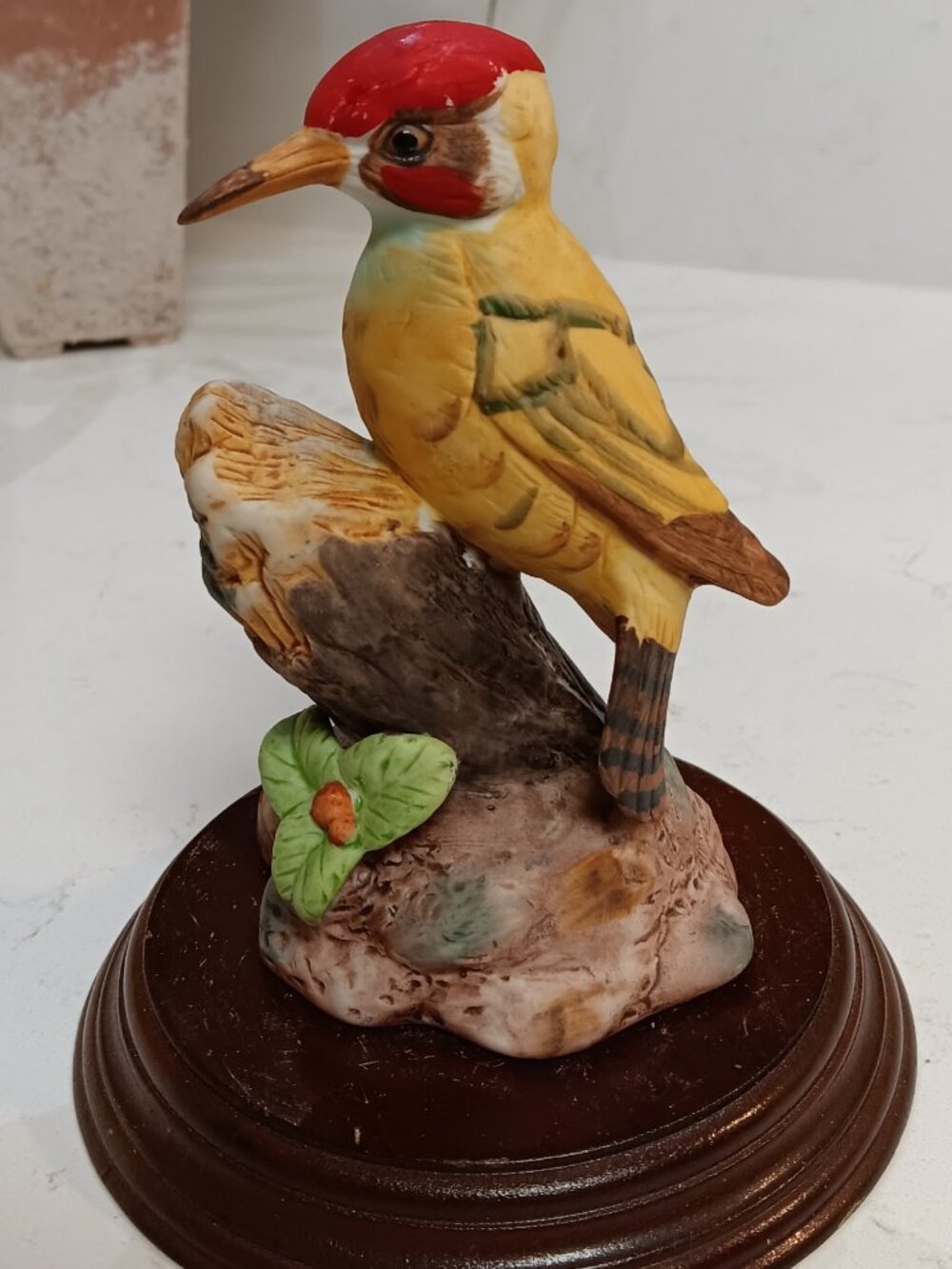 Vintage Porcelain Red Headed Woodpecker Bird Figurine - Taiwan